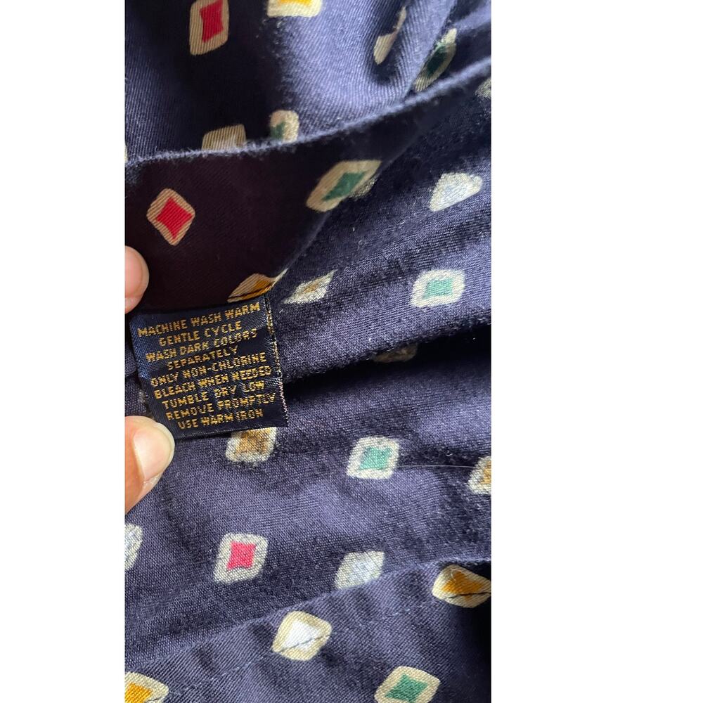 Navy Mens Button Down Shirt Diamond AOP Size Medium Bold Retro Cotton Hoco prom - Picture 6 of 7